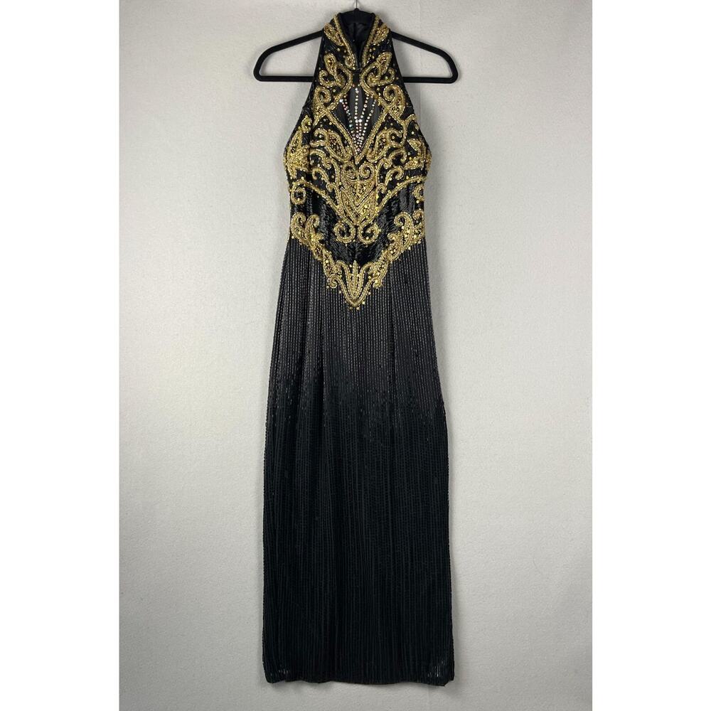 Vintage Lillie Rubin Beaded Silk Formal Dress Gown‎ Womens 6 Sequin Glam Evening